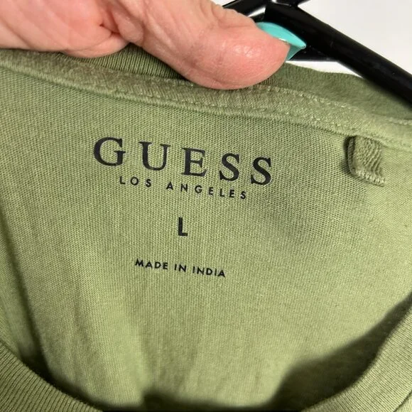 Guess LA T Shirt Green Logo on sleeve Men's L - Picture 5 of 5